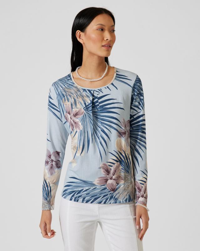 Shirt im Palm-Blüten-Streifendruck