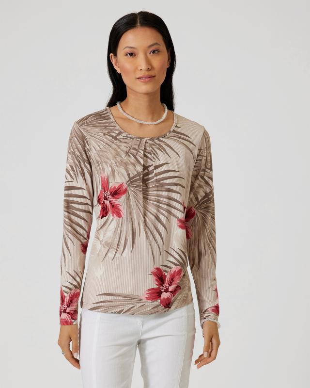 Shirt im Palm-Blüten-Streifendruck