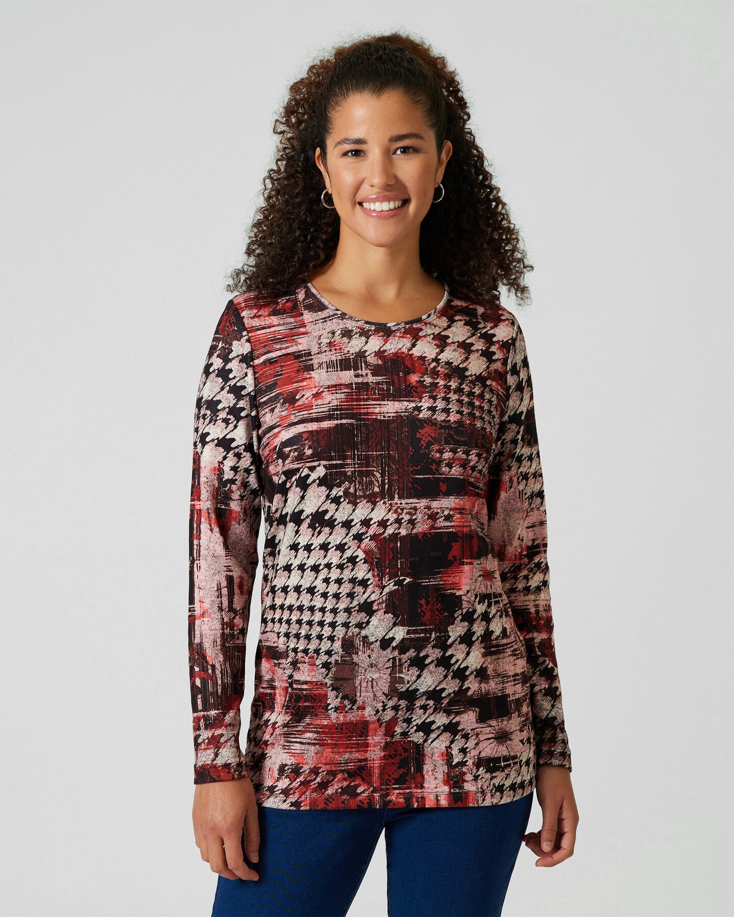 Produktabbildung für Midi-Feinstrickshirt mit Hahnentritt-Druck