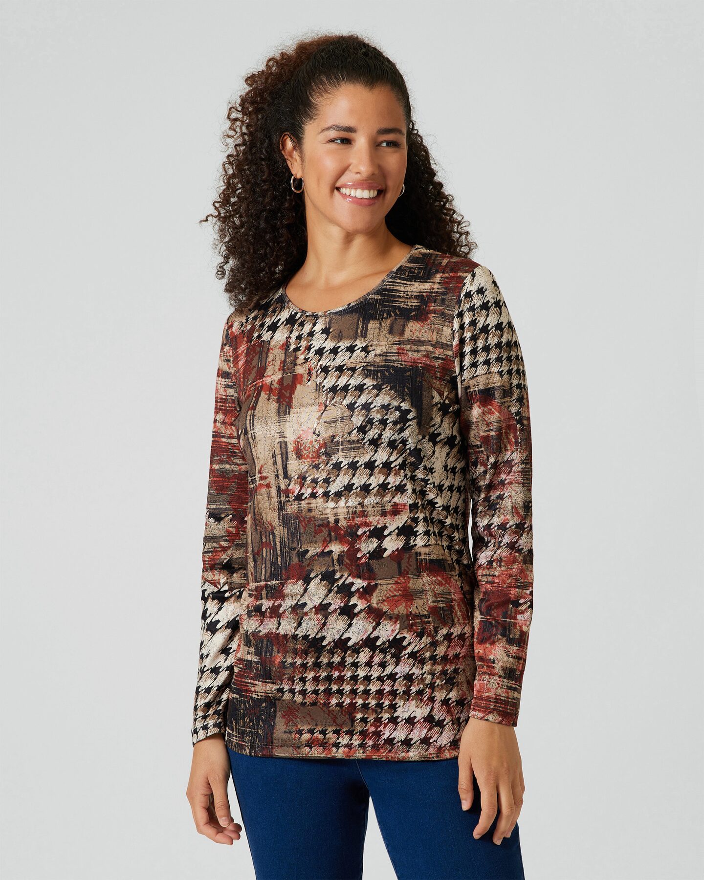 Produktabbildung für Midi-Feinstrickshirt mit Hahnentritt-Druck