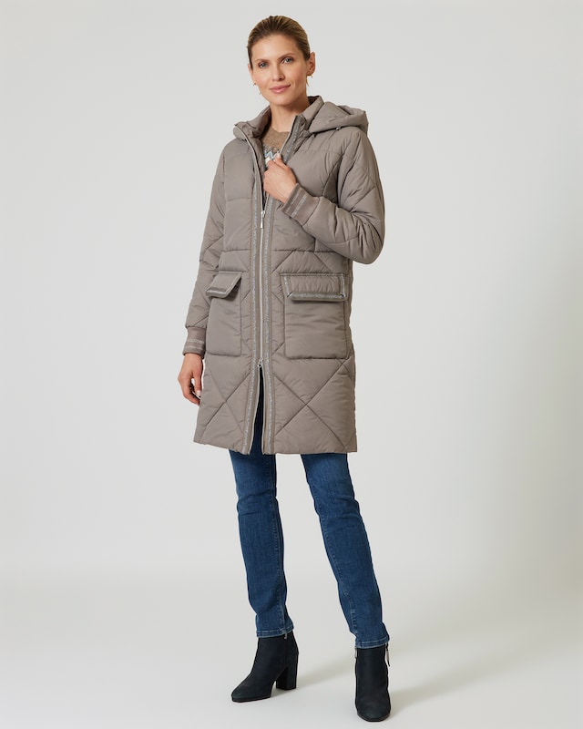 Gesteppte Longjacke mit Kapuze