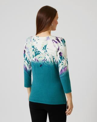 Pullover mit Blüten- und Blätterdruck