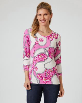 Pullover mit Ketten- und Blütendruck