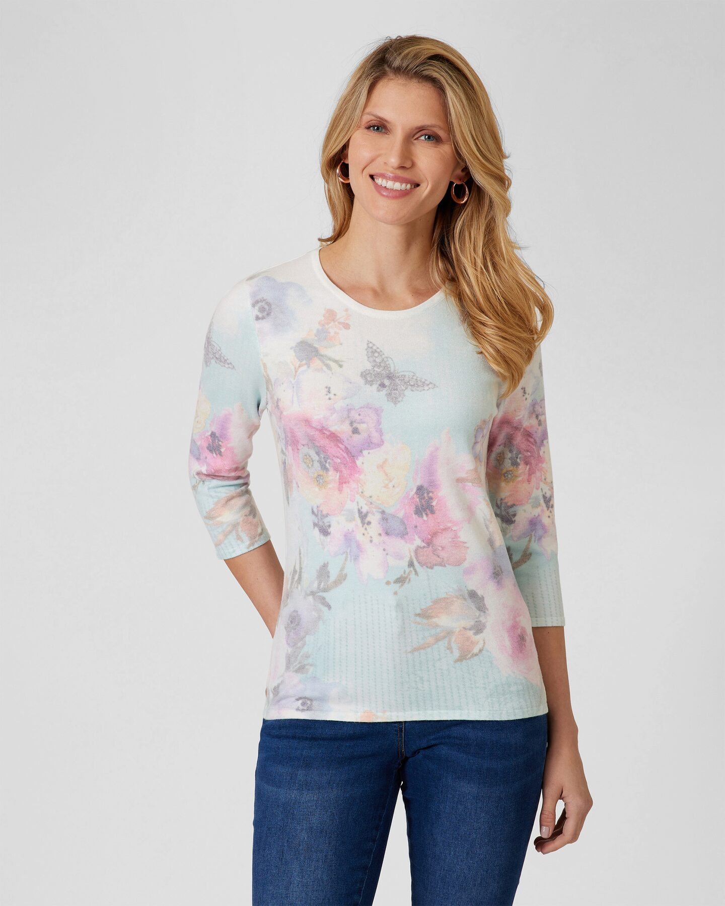Produktabbildung für Soft Pullover "Blumen/Schmetterling"
