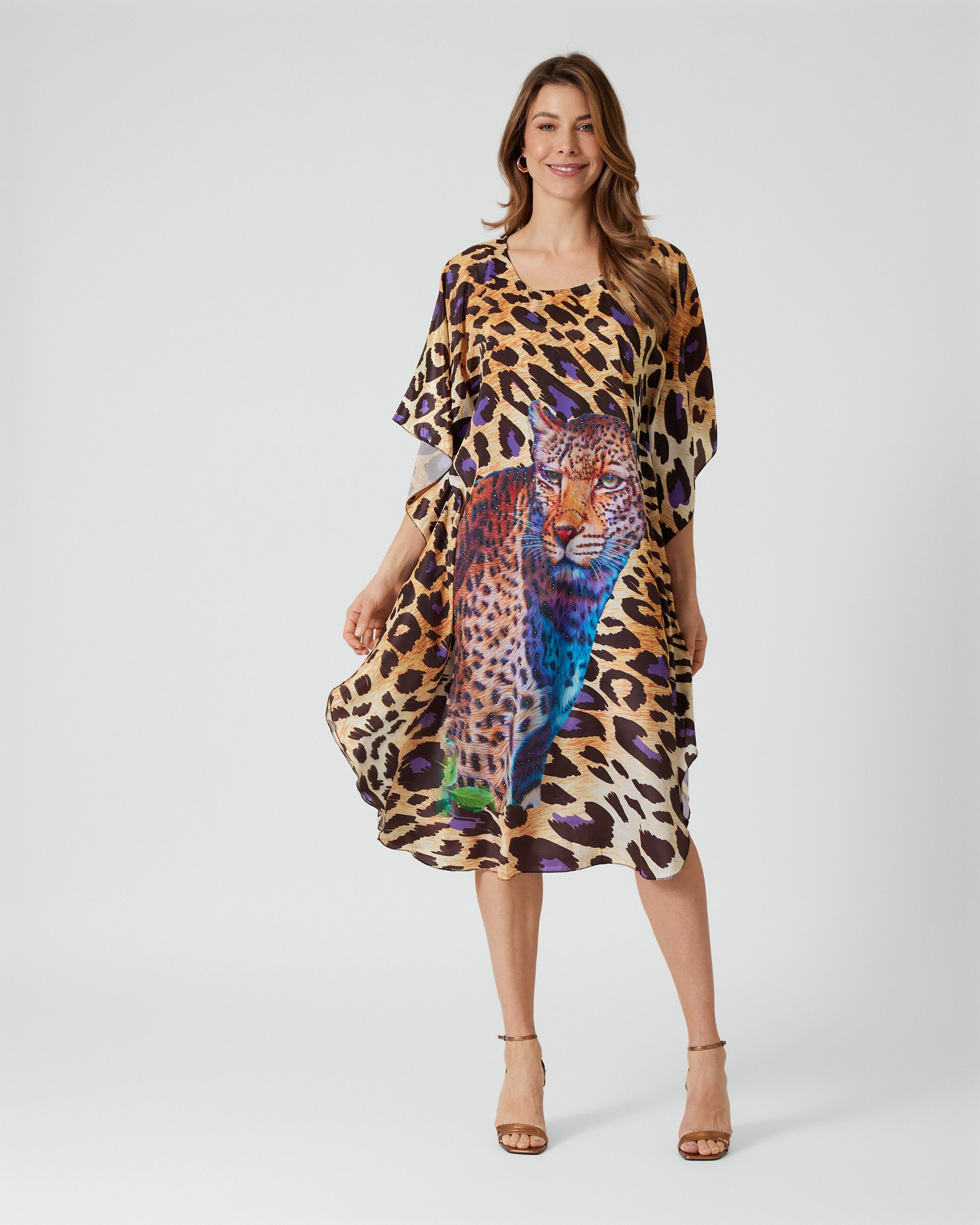 Produktabbildung für Kaftan mit Pfau-Print