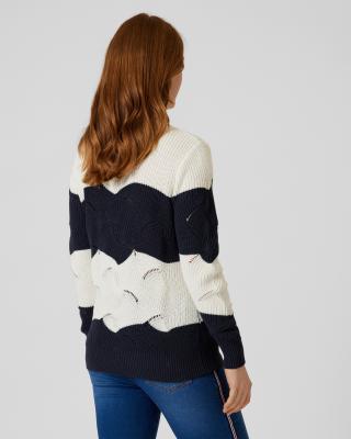 Zopfstrick-Pullover im Streifendesign