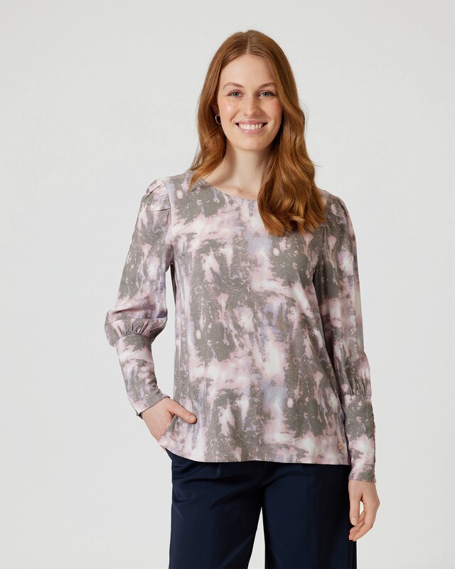 Bluse mit Druck & Smok-Detail