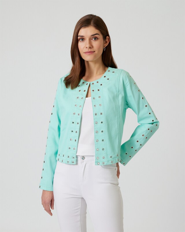 Jeansjacke mit Ösenbesatz