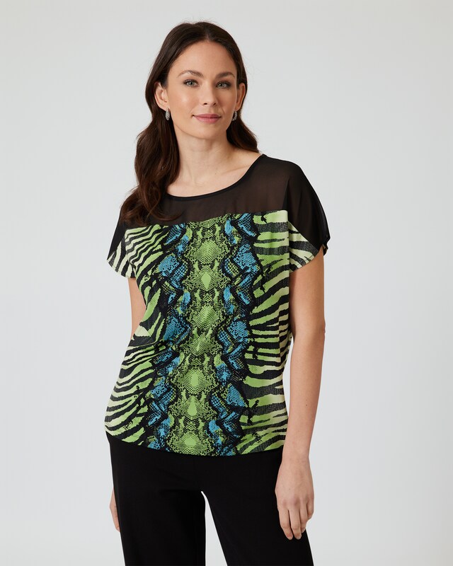 Shirt mit Exklusiv-Print & Chiffon