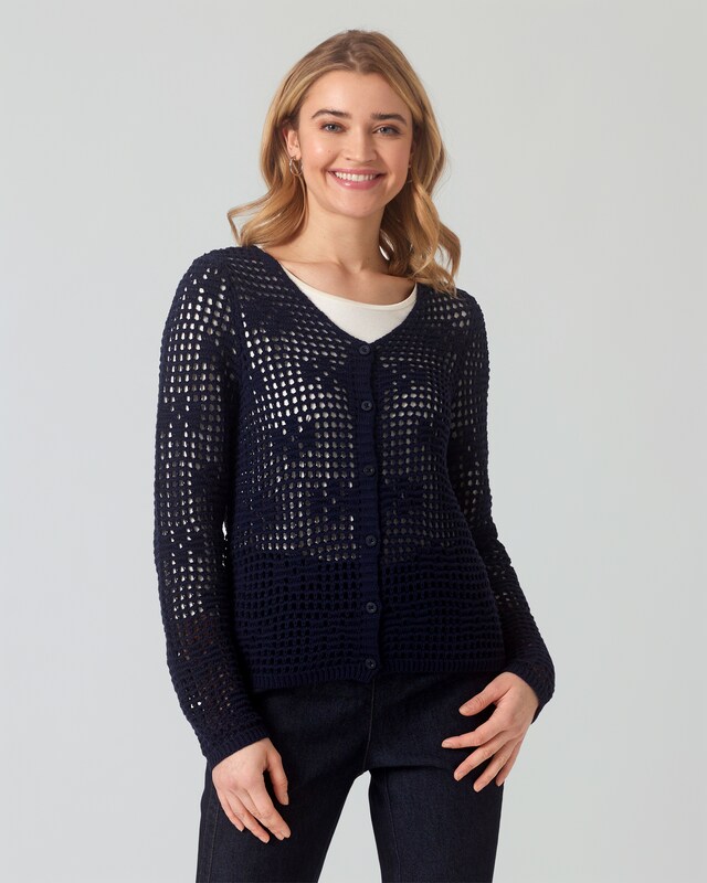 Strick-Cardigan mit Ajour-Muster