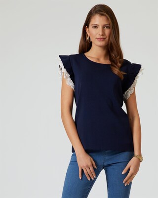 Pullover mit Spitze und Rüschen