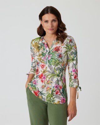 Blusenshirt mit Blumen- und Blätterdruck