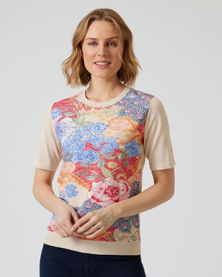 Kurzarmpullover mit Blumenprint