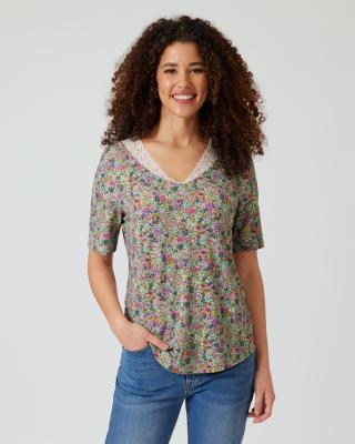 Shirt mit Blumendruck und Spitze