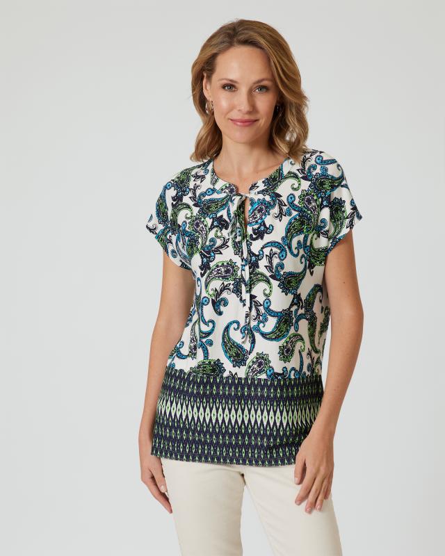 Tunika-Shirt mit Borten- und Paisleydruck