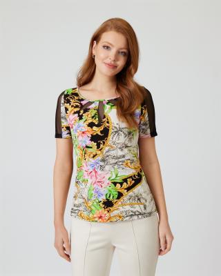 Shirt mit Blüten- und Blätterdruck