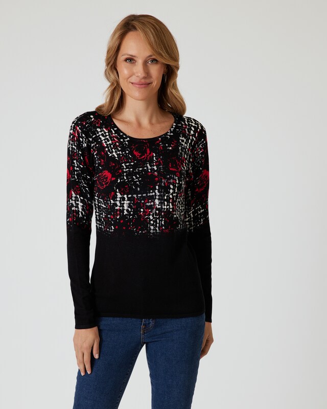 Classic Pullover "Blumen-Grafik-Mix"