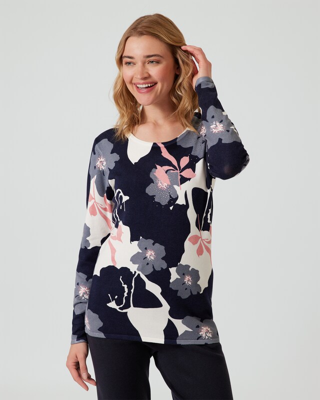 Pullover mit abstraktem Blumenmotiv