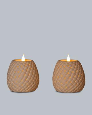 LED-Keramik-Kerzen "Tannenzapfen", 2tlg.