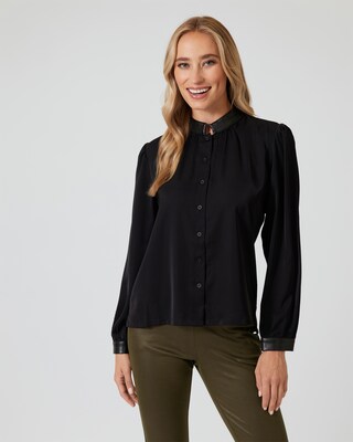 Bluse mit Lederbesatz