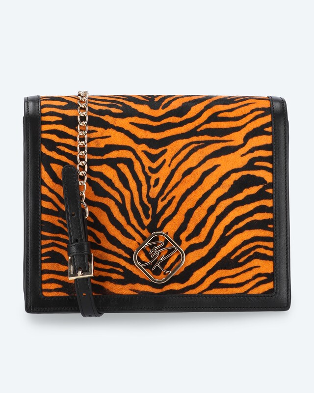 Leder-Überschlagtasche im Zebradesign