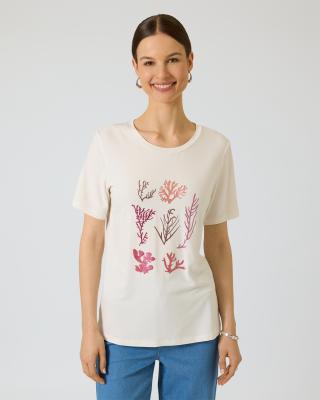 Shirt mit Korallendruck und Stickerei