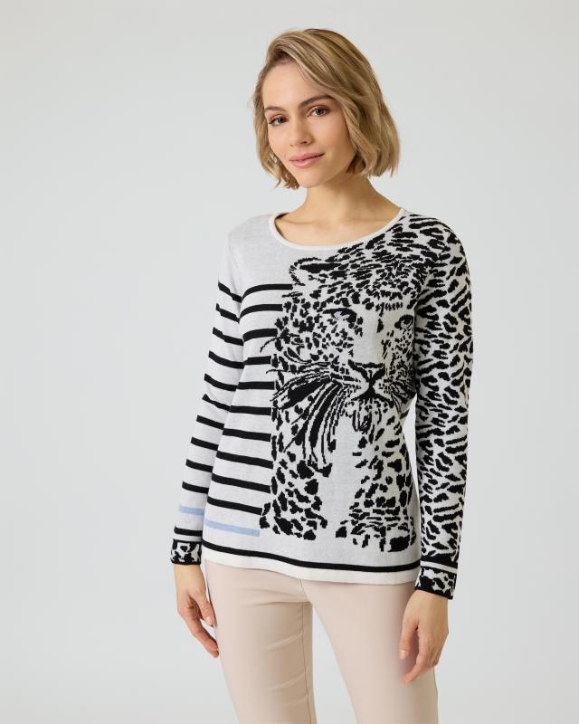 Pullover mit Streifen-Leo-Muster