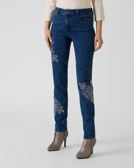 Produktabbildung für Jeans mit Hot-Fix-Rosen-Deko