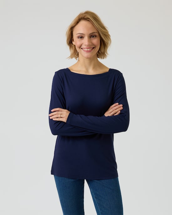 Produktabbildung für Langarmshirt mit U-Boot-Ausschnitt