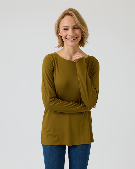Produktabbildung für Langarmshirt mit U-Boot-Ausschnitt