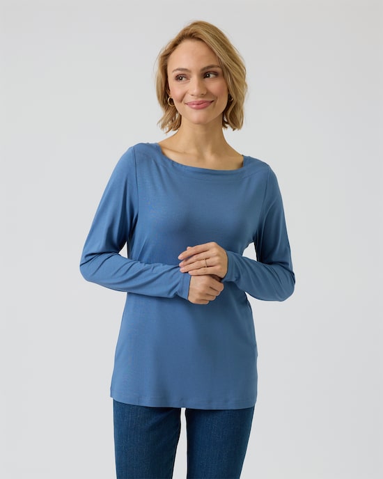 Produktabbildung für Langarmshirt mit U-Boot-Ausschnitt