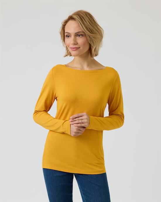 Produktabbildung für Langarmshirt mit U-Boot-Ausschnitt