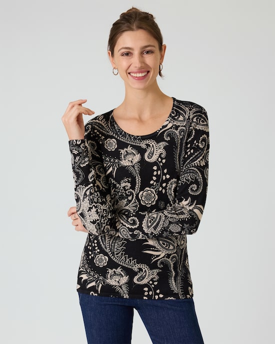 Produktabbildung für Pullover mit Blumen- und Paisley-Mixdruck