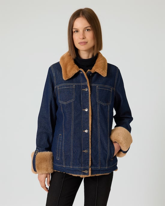 Produktabbildung für Jeansjacke mit Webpelz-Details