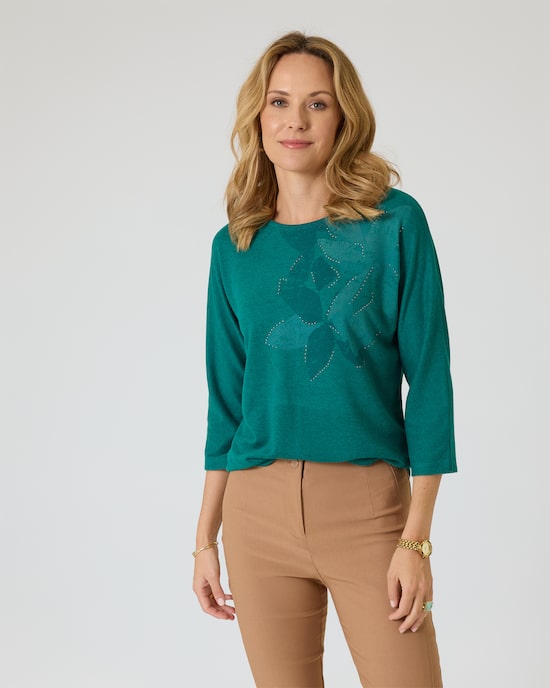 Produktabbildung für Feinstrick-Shirt mit Blütendruck