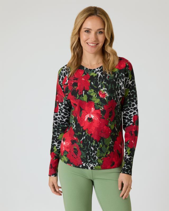 Pullover mit Blumen-Mixdruck