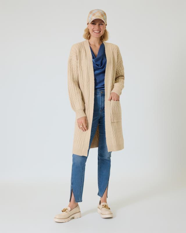 Long-Cardigan mit Zopfmuster