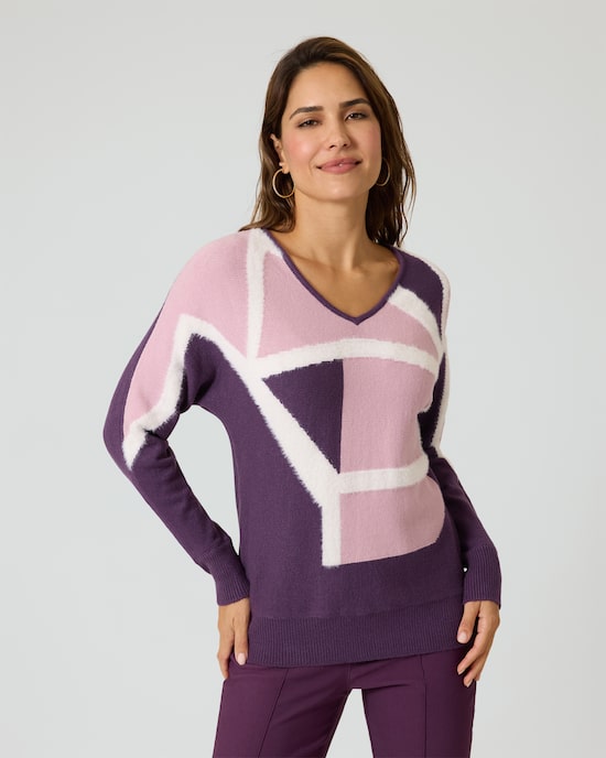 Produktabbildung für Flauschgarn-Pullover im Geometric-Design