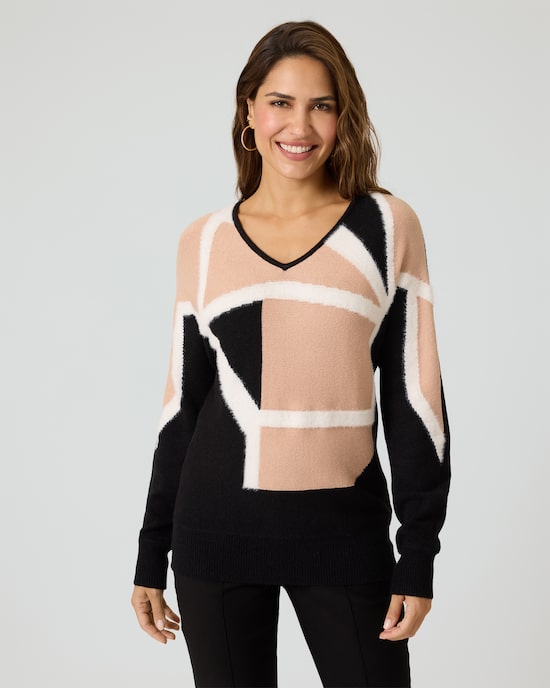 Produktabbildung für Flauschgarn-Pullover im Geometric-Design