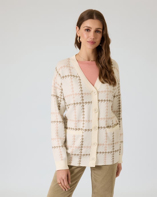 Produktabbildung für Strick-Cardigan mit Hahnentritt-Jacquard