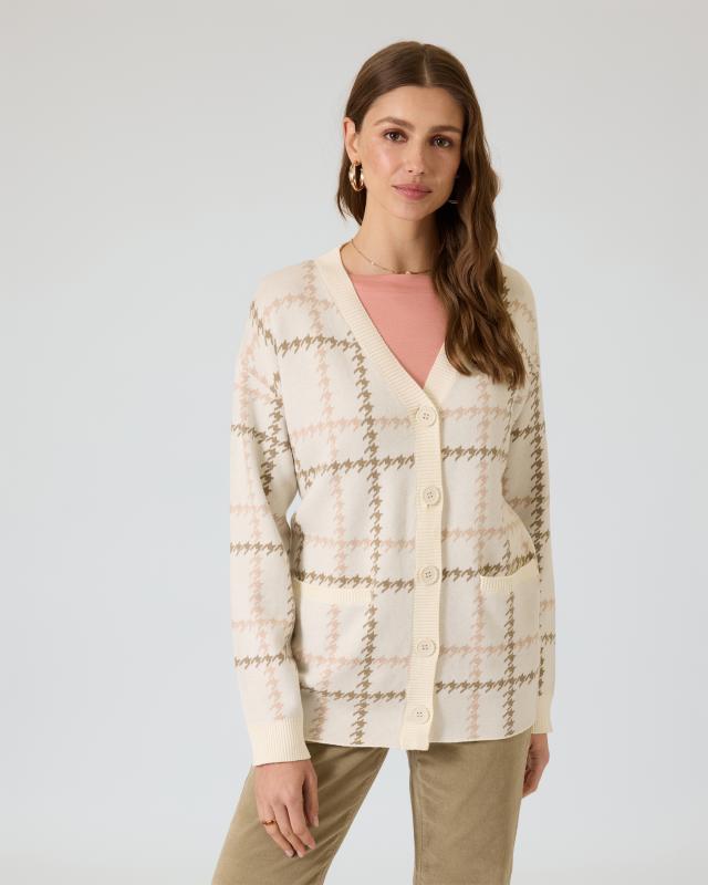 Strick-Cardigan mit Hahnentritt-Jacquard