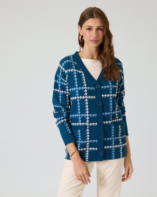 Produktabbildung für Strick-Cardigan mit Hahnentritt-Jacquard