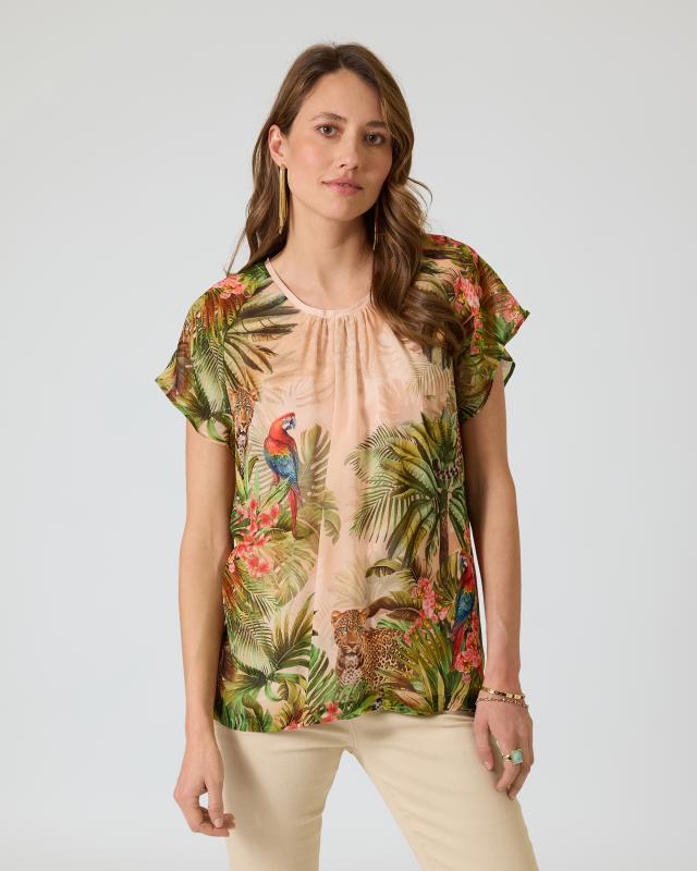Shirt mit Chiffon & Jungle-Print