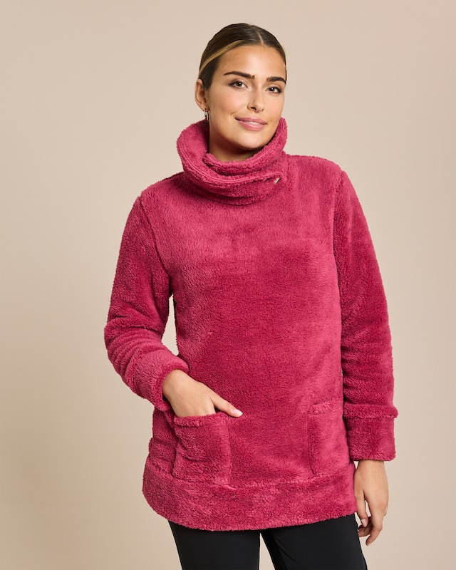 Kuschel-Longpullover mit Knopfdetails