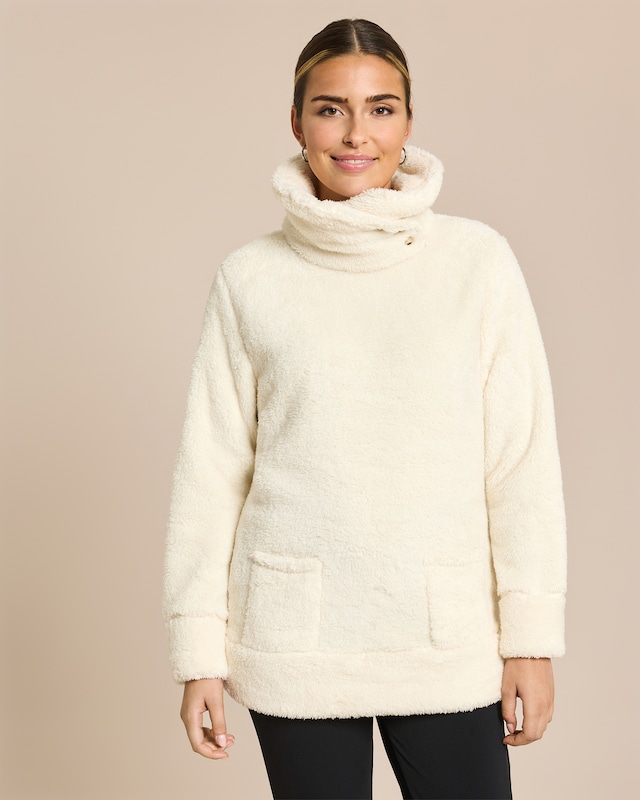 Kuschel-Longpullover mit Knopfdetails