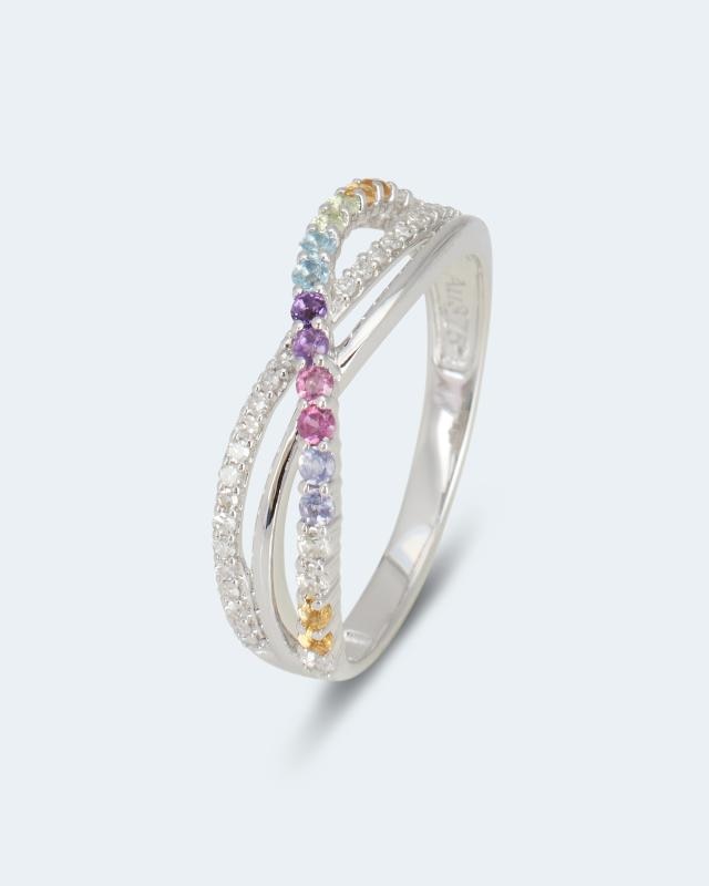 Multi-Edelstein-Ring mit Diamant