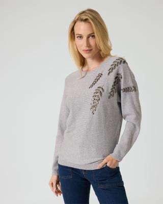 Pullover mit Blätterstickerei