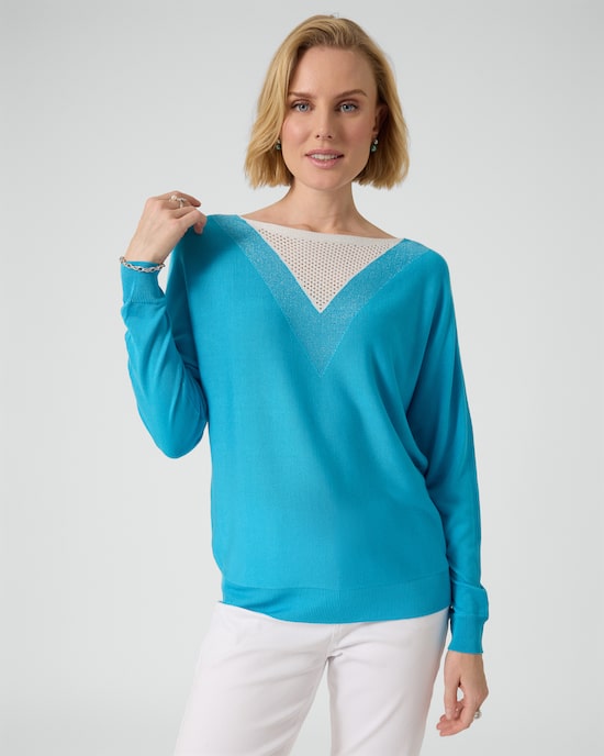 Produktabbildung für Pullover mit Glanzgarn-Ajour-Einsatz