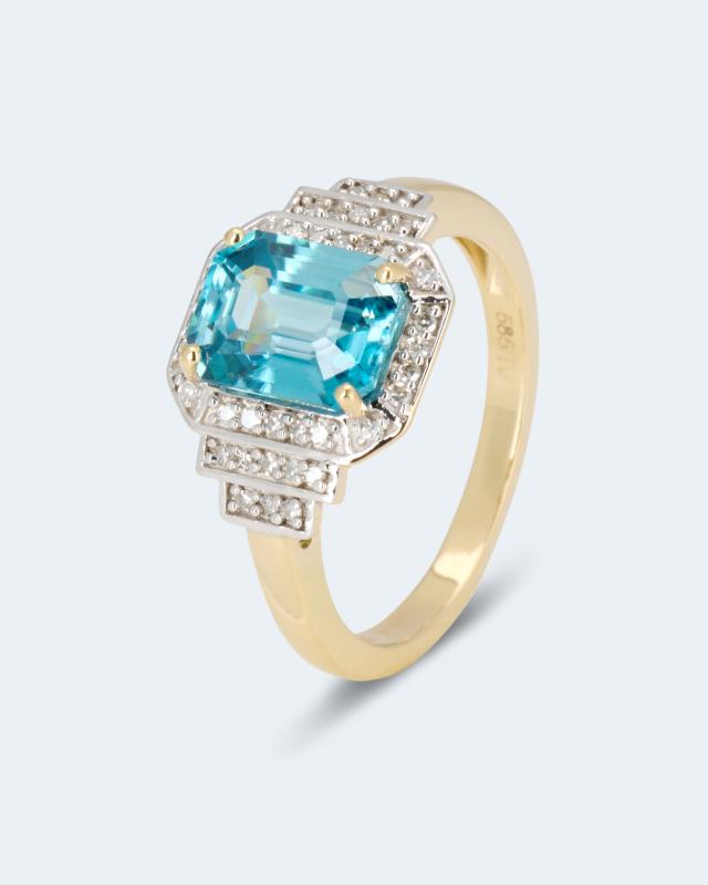 Ring mit blauem Zirkon und Diamant