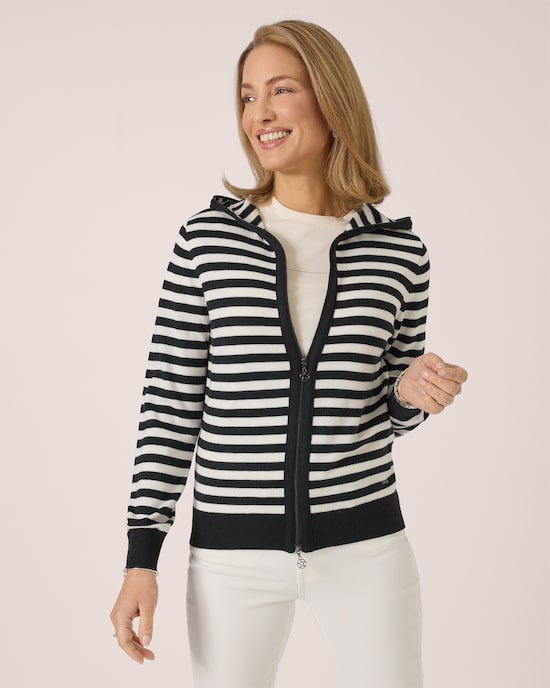 Produktabbildung für Kapuzen-Strickjacke mit Streifen